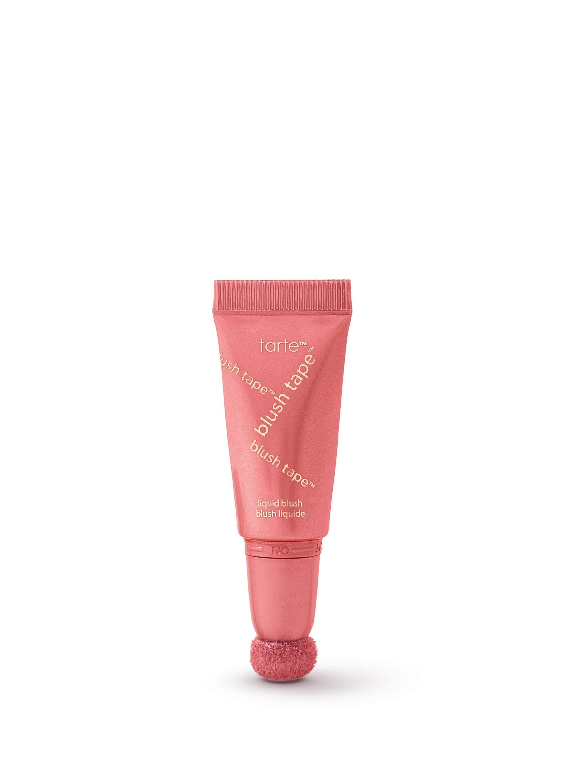 Pink tube of tarte blush lip gloss on a white background