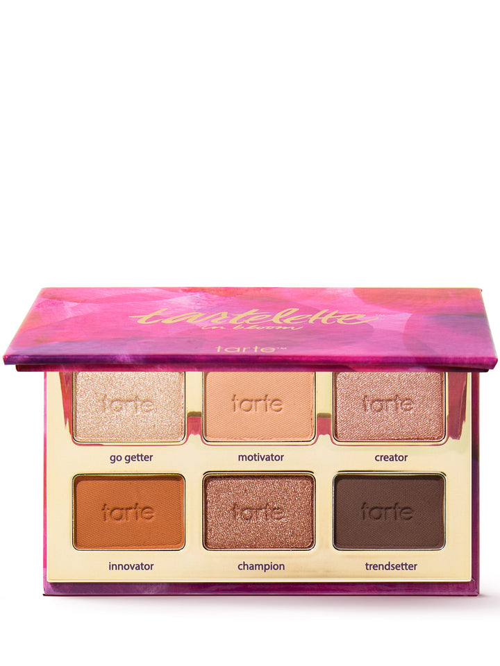 Tartelette palette with pink and purple design on a white background