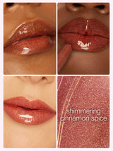 maracuja juicy lip vinyl & lip liner duo lip product with 'shimmering cinnamon spice' text.