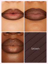 maracuja juicy lip vinyl & lip liner duo lipstick swatches on different skin tones with a color name label.