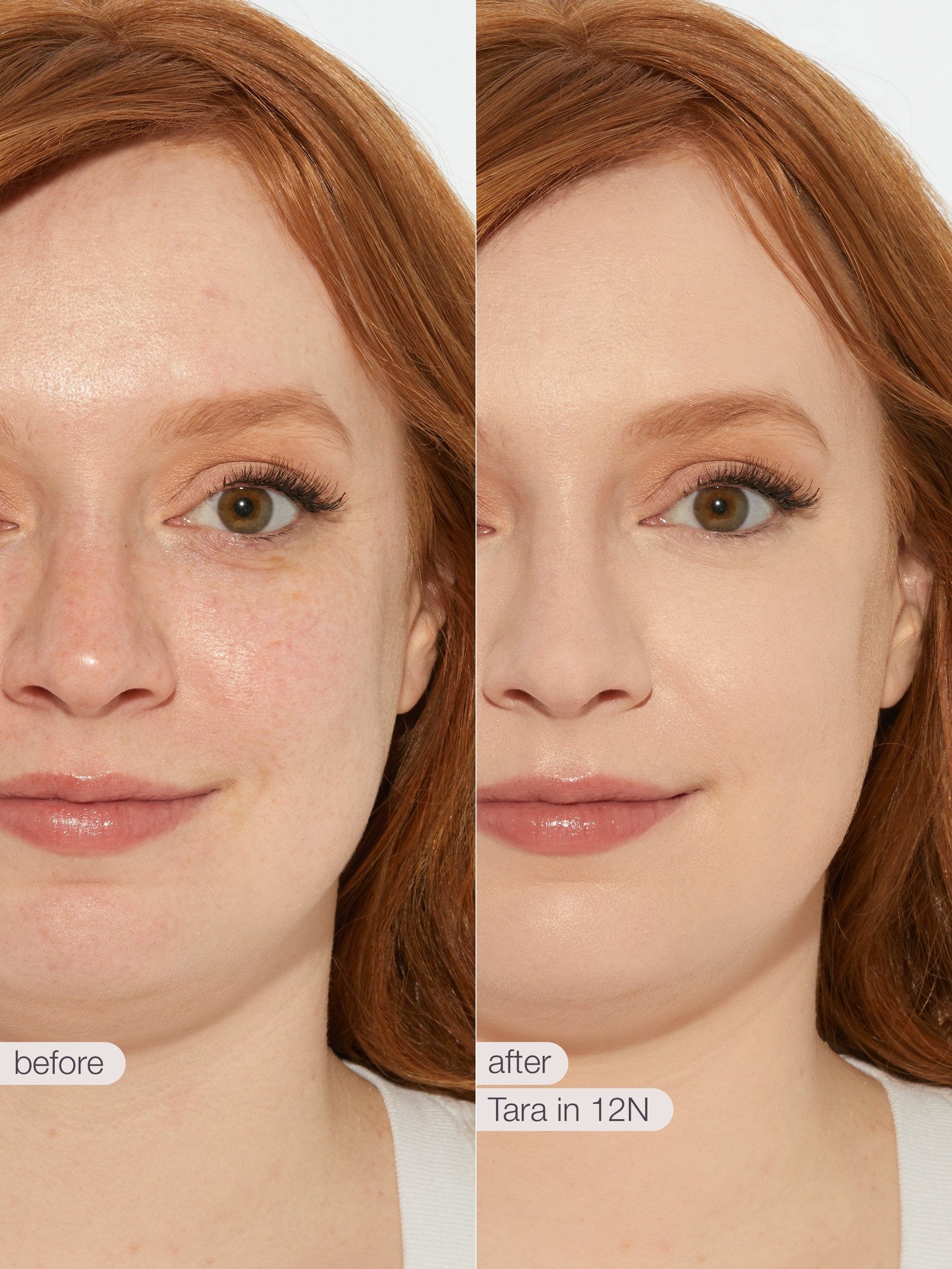 Before and after comparison of tarte creaseless creamy concealer on a person's eyelid.