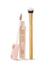 tarte creaseless creamy concealer and brush on a white background