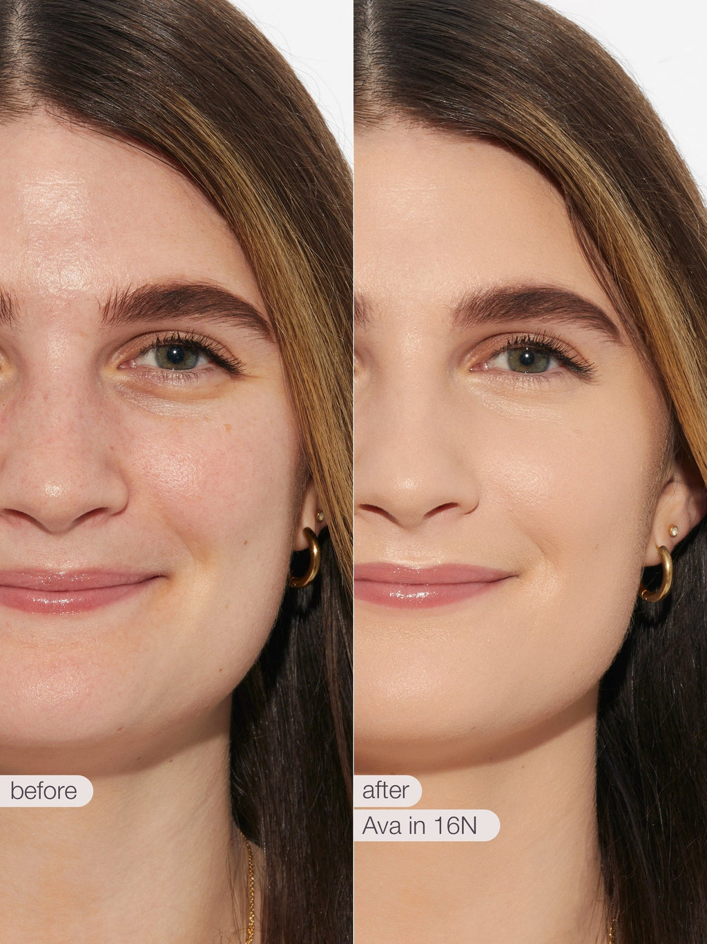 Before and after comparison of tarte creaseless creamy concealer on a person's eyelid.
