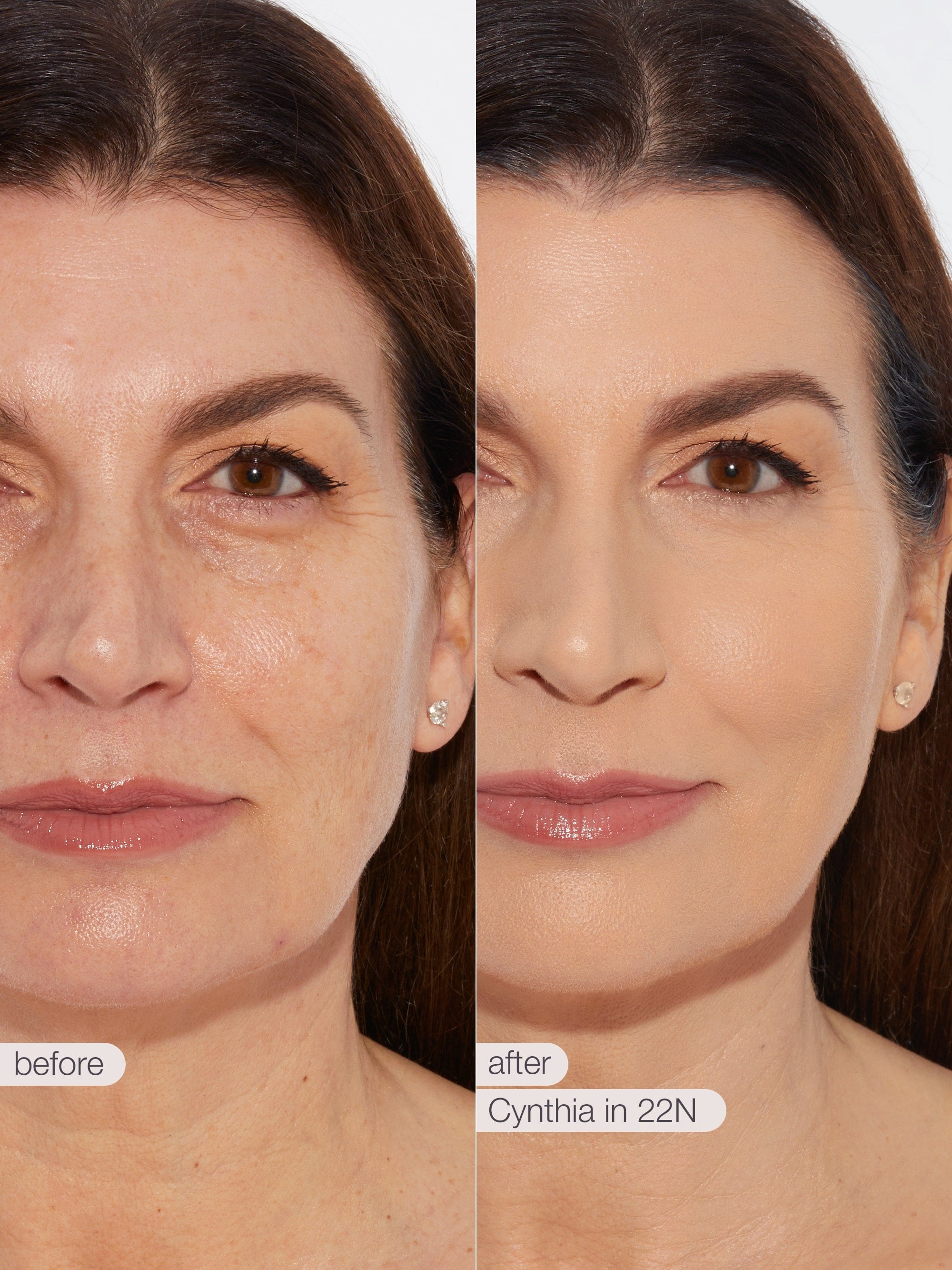Before and after comparison of tarte creaseless creamy concealer on a person's eyelid.