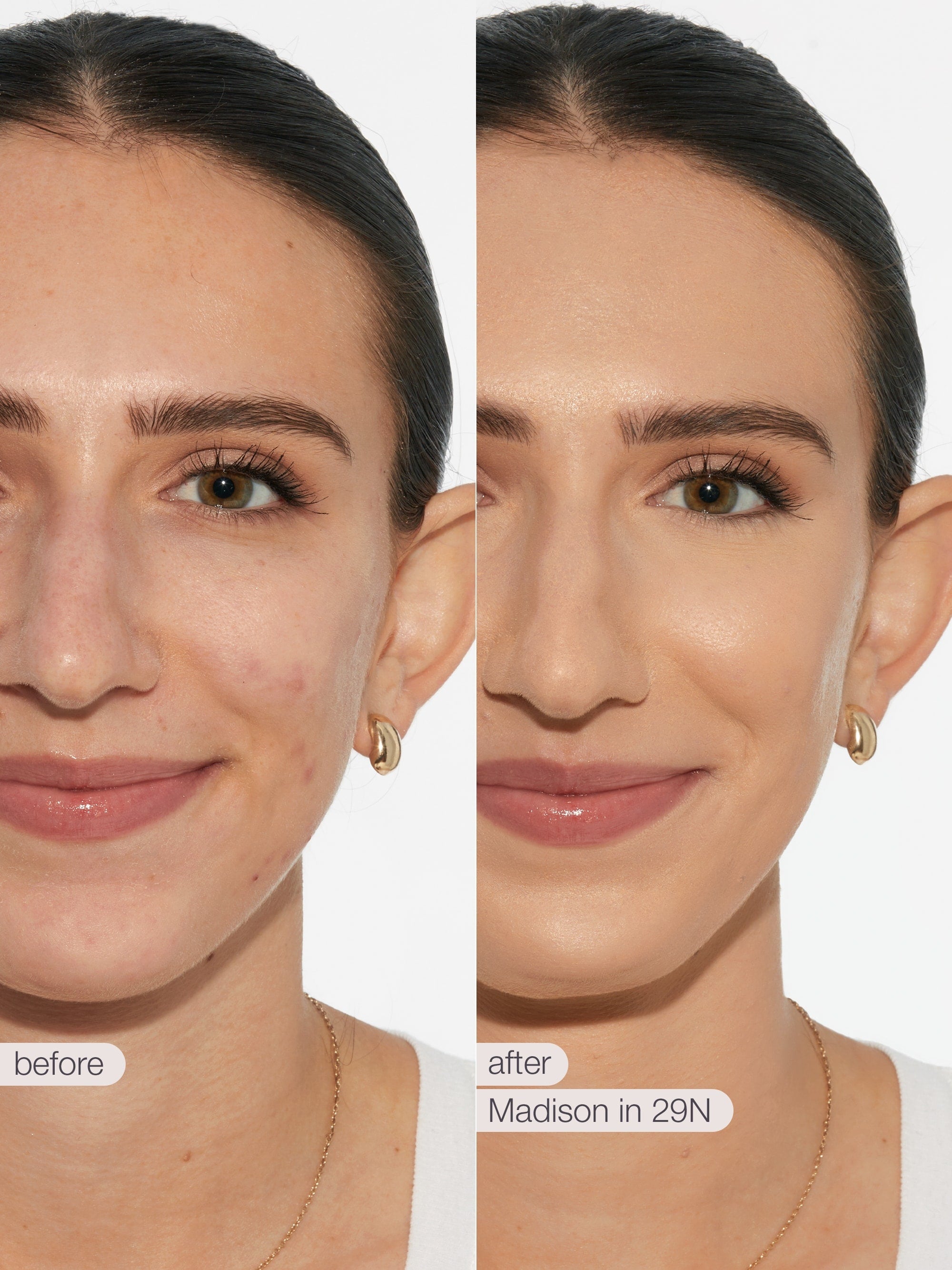Before and after comparison of tarte creaseless creamy concealer on a person's eyelid.