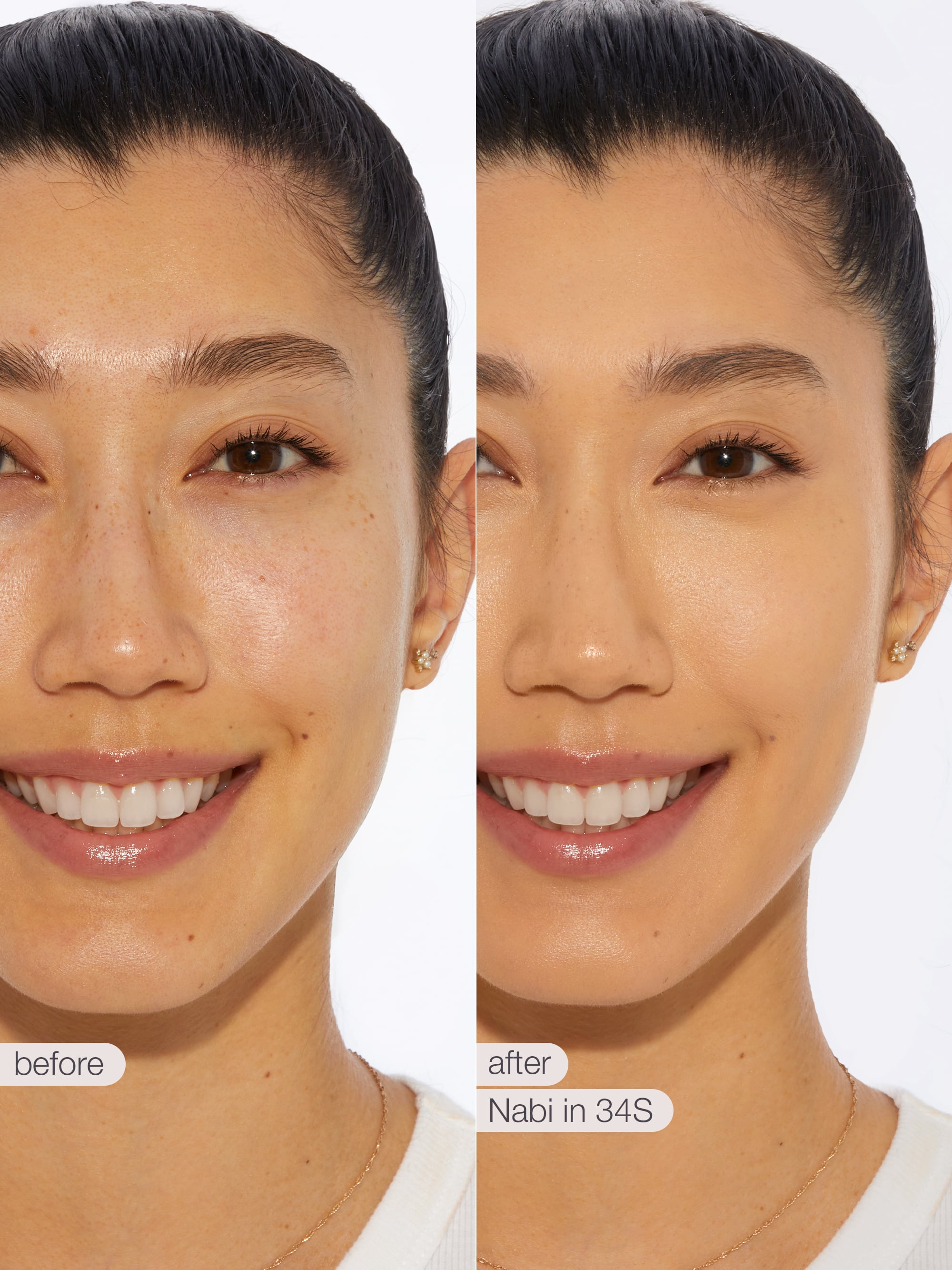 Before and after comparison of tarte creaseless creamy concealer on a person's eyelid.