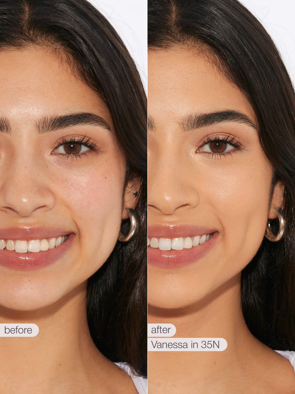 Before and after comparison of tarte creaseless creamy concealer on a person's eyelid.
