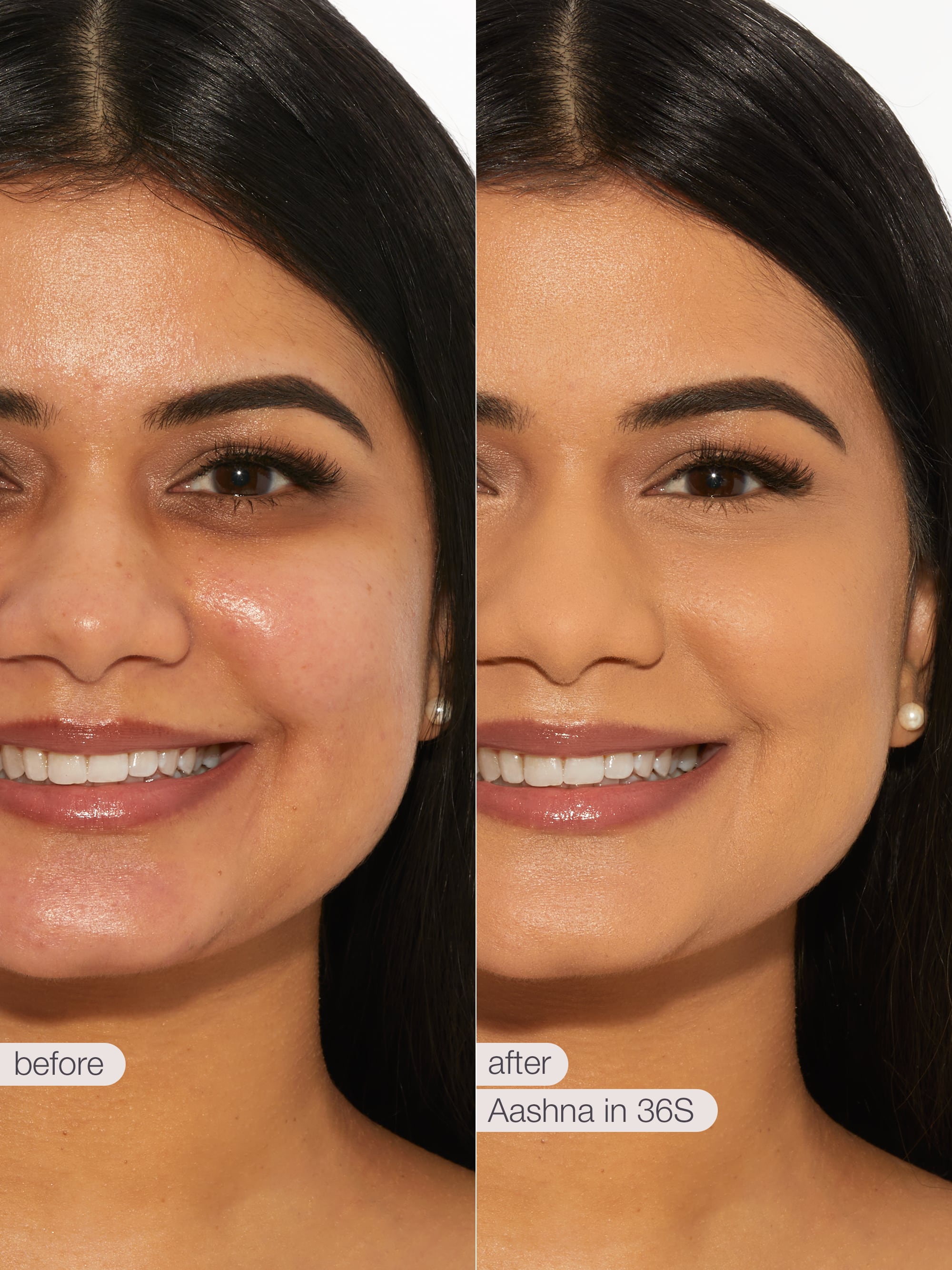 Before and after comparison of tarte creaseless creamy concealer on a person's eyelid.