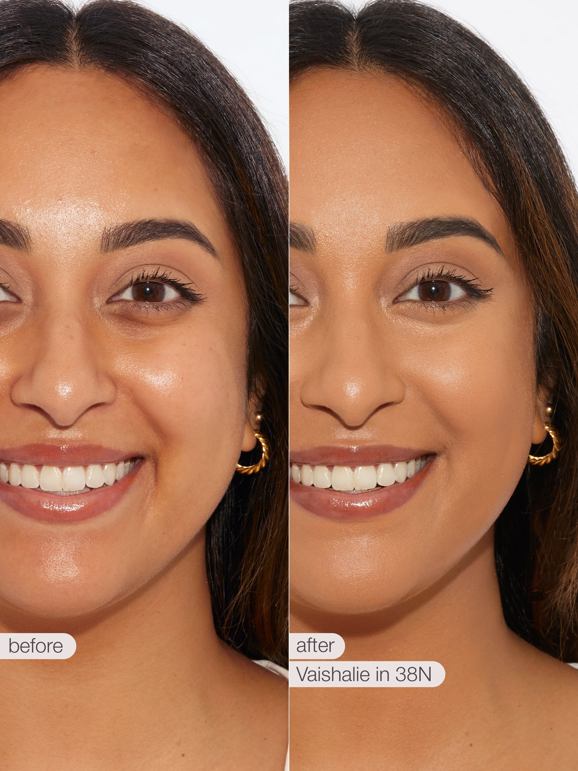 Before and after comparison of tarte creaseless creamy concealer on a person's eyelid.