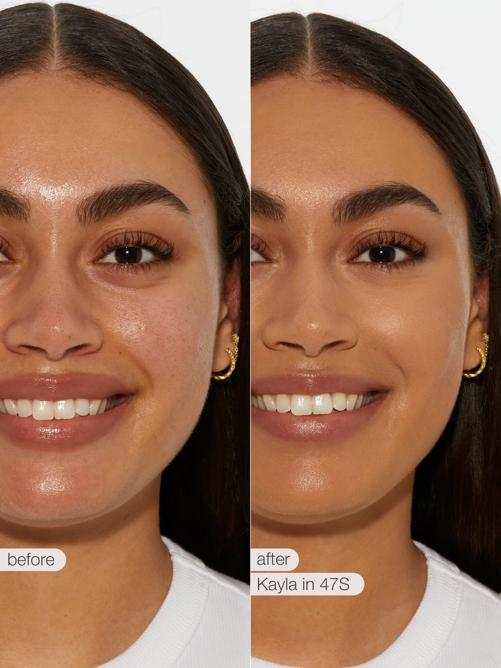 Before and after comparison of tarte creaseless creamy concealer on a person's eyelid.