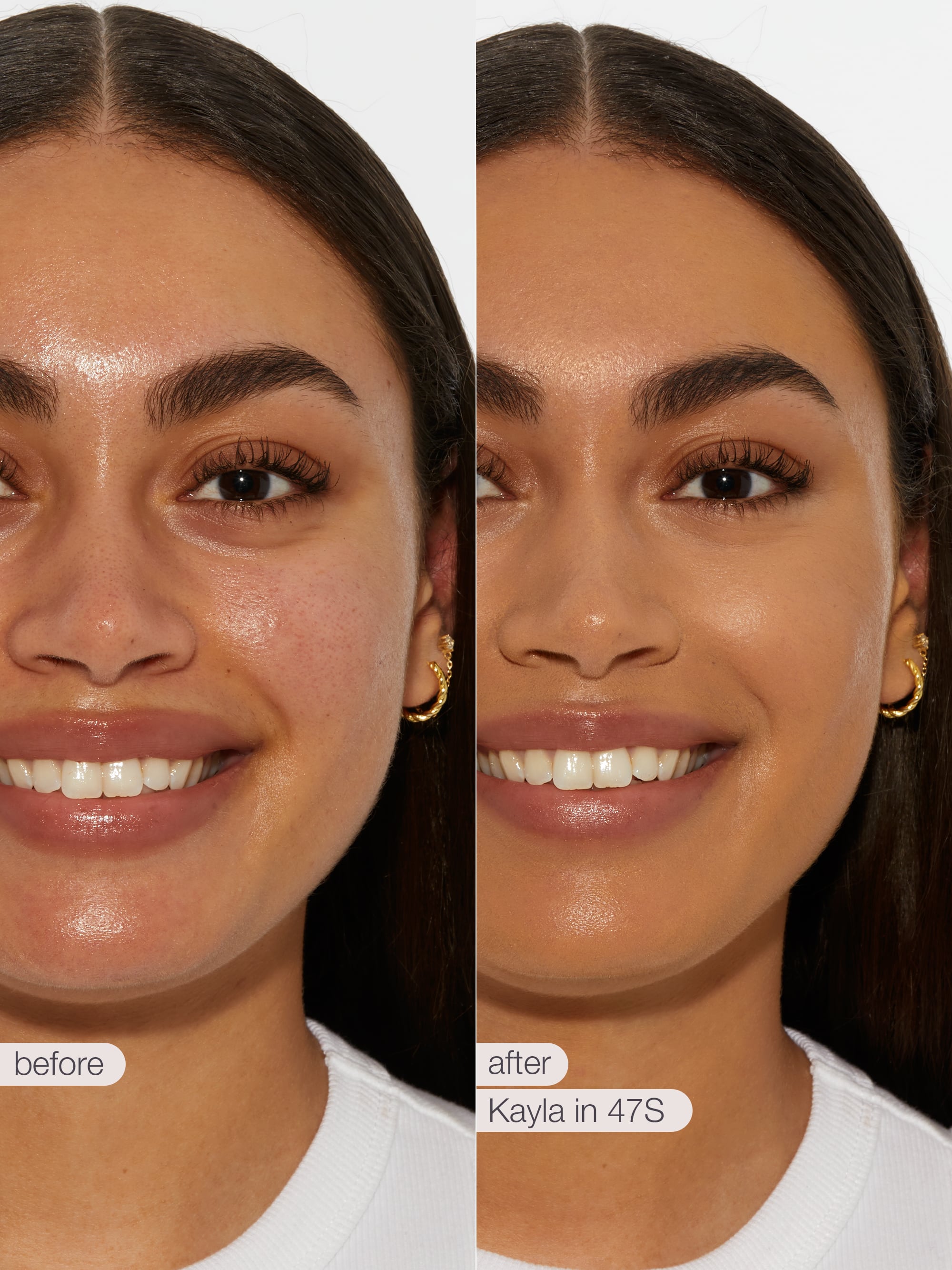Before and after comparison of tarte creaseless creamy concealer on a person's eyelid.