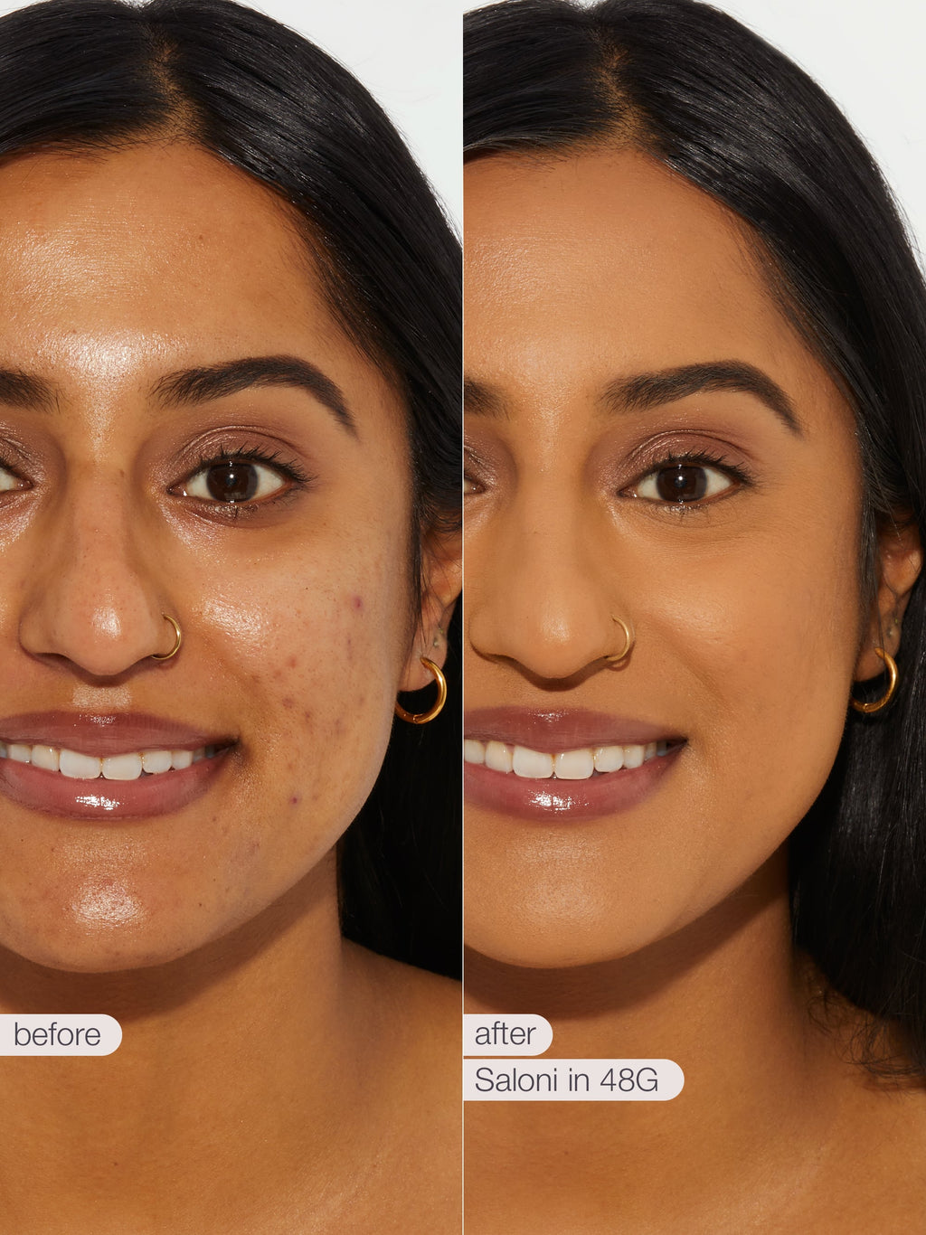 Before and after comparison of tarte creaseless creamy concealer on a person's eyelid.