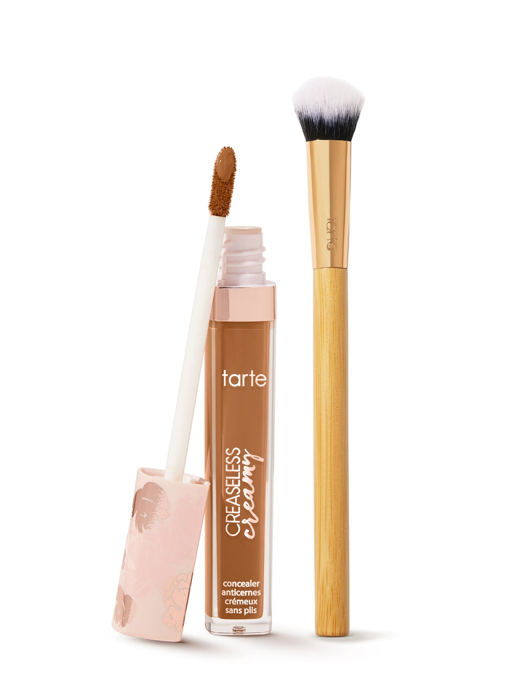 tarte creaseless creamy concealer  with brush on a white background