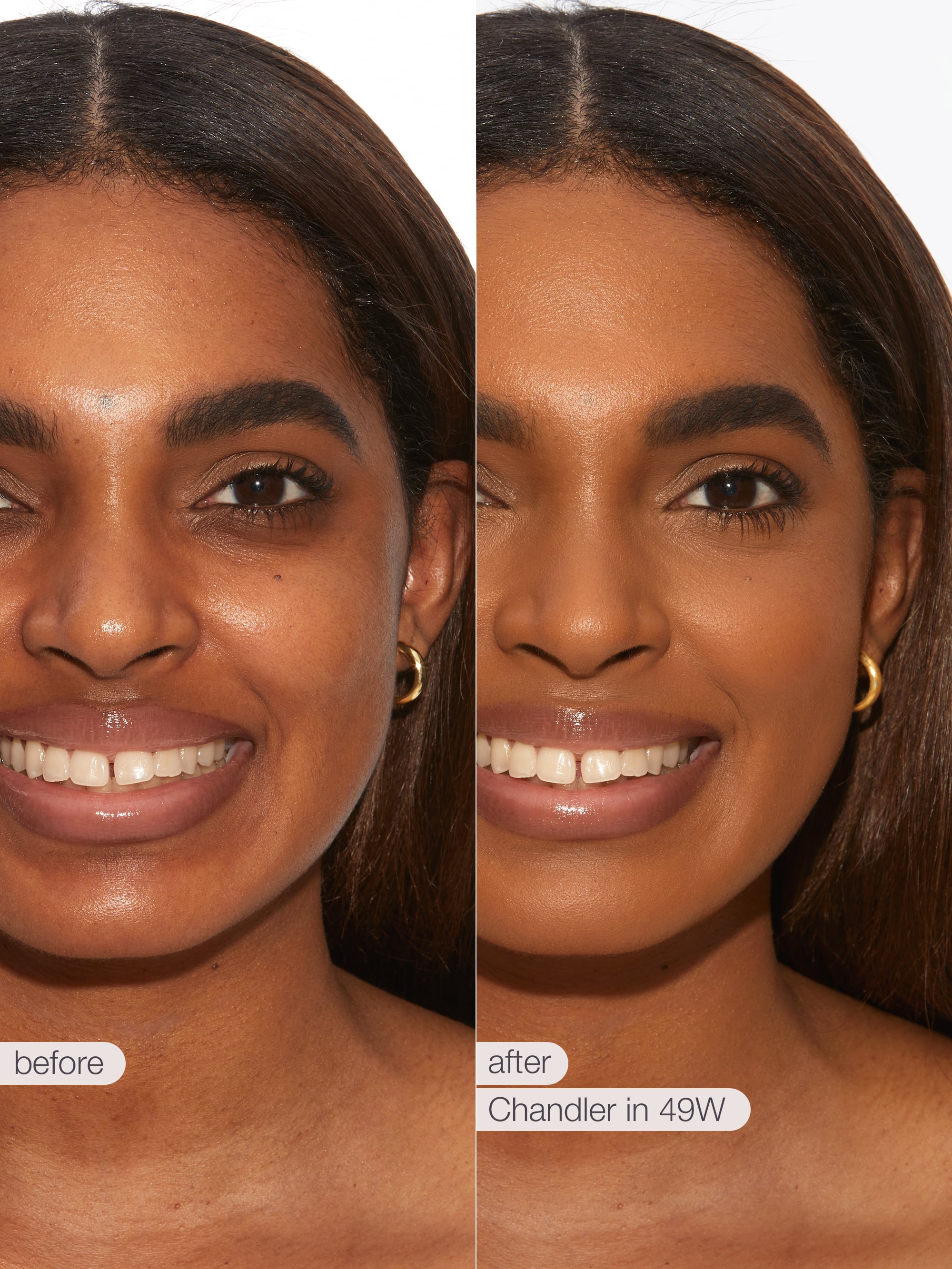 Before and after comparison of tarte creaseless creamy concealer on a person's eyelid.