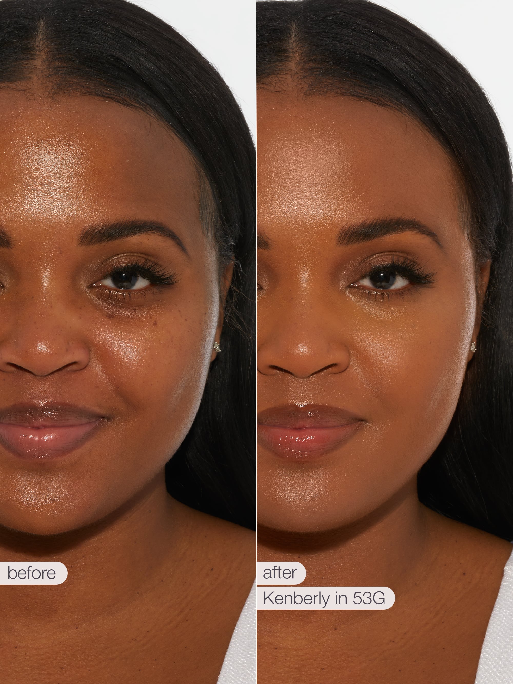 Before and after comparison of tarte creaseless creamy concealer on a person's eyelid.