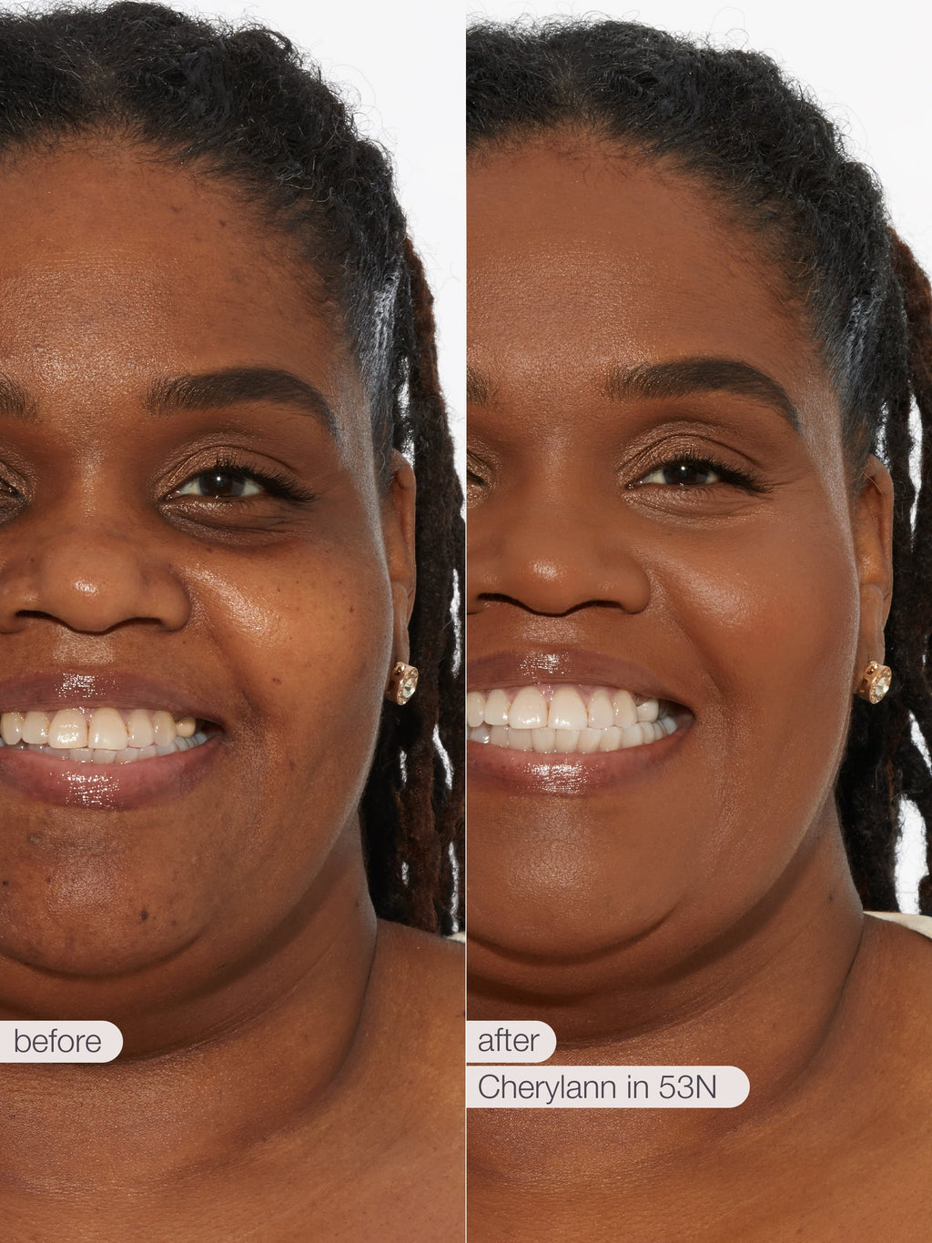 Before and after comparison of tarte creaseless creamy concealer on a person's eyelid.