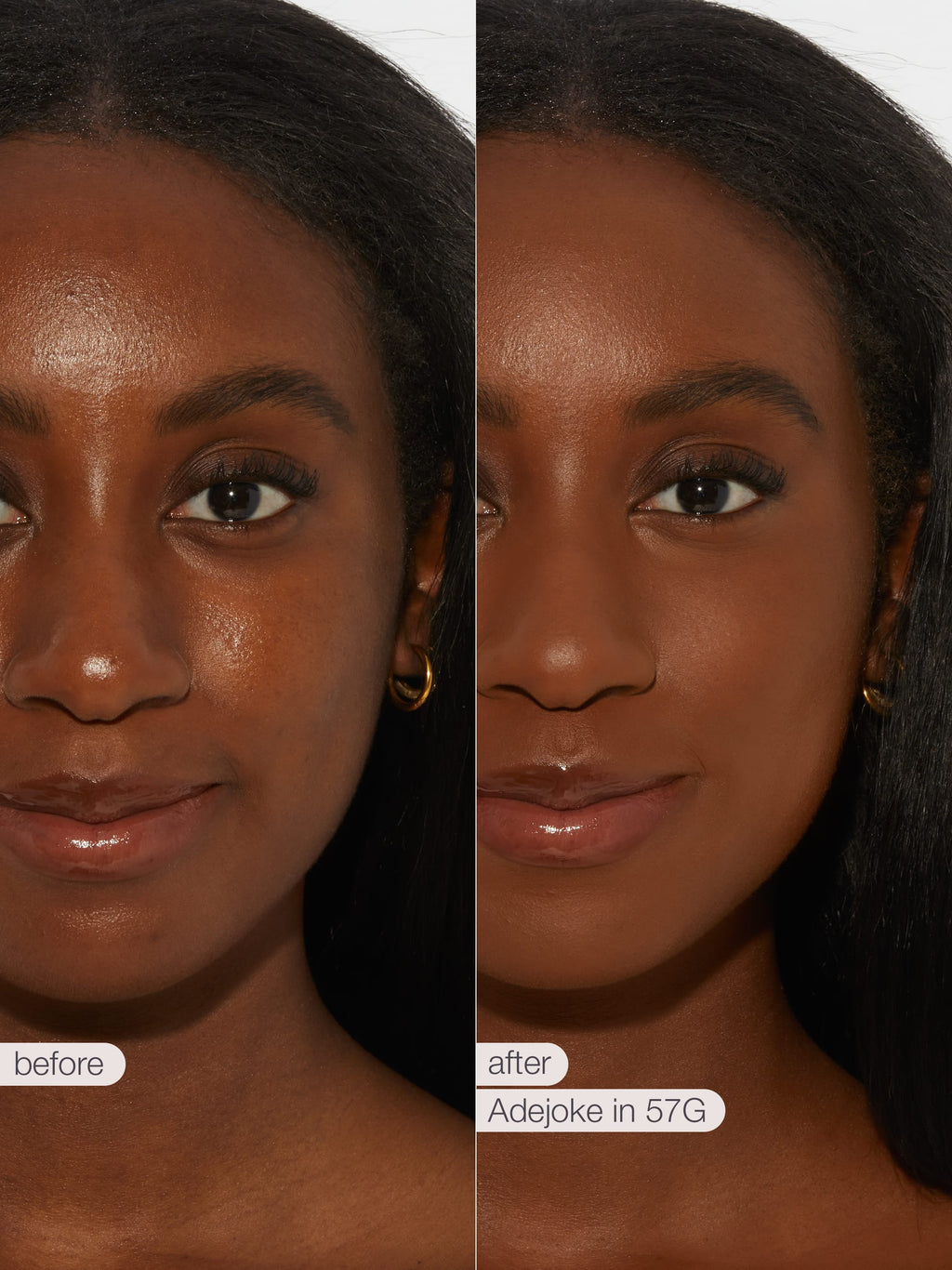 Before and after comparison of tarte creaseless creamy concealer on a person's eyelid.