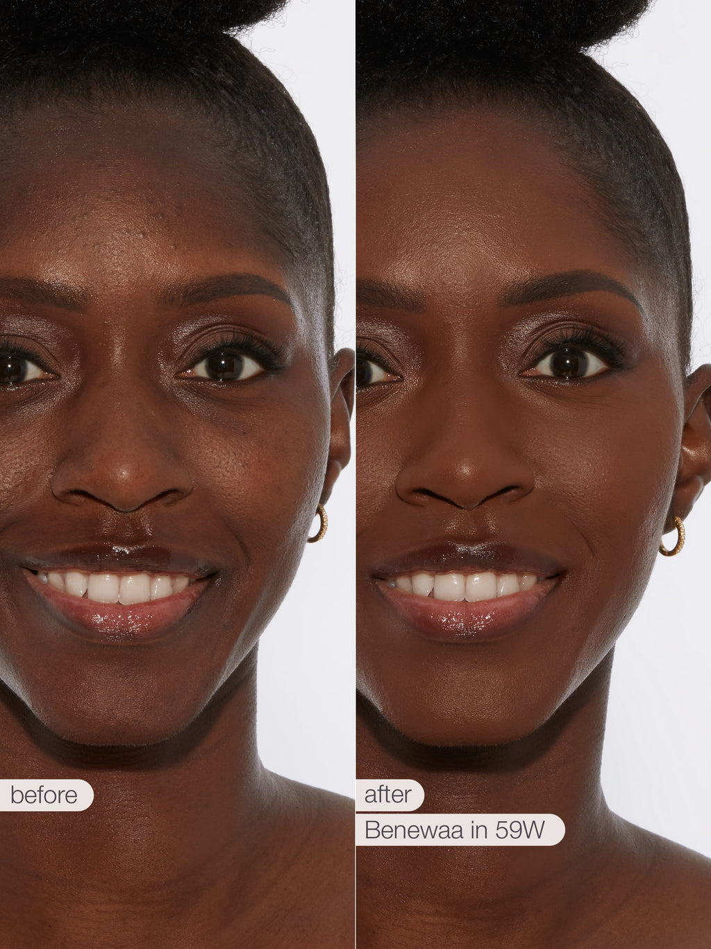 Before and after comparison of tarte creaseless creamy concealer on a person's eyelid.