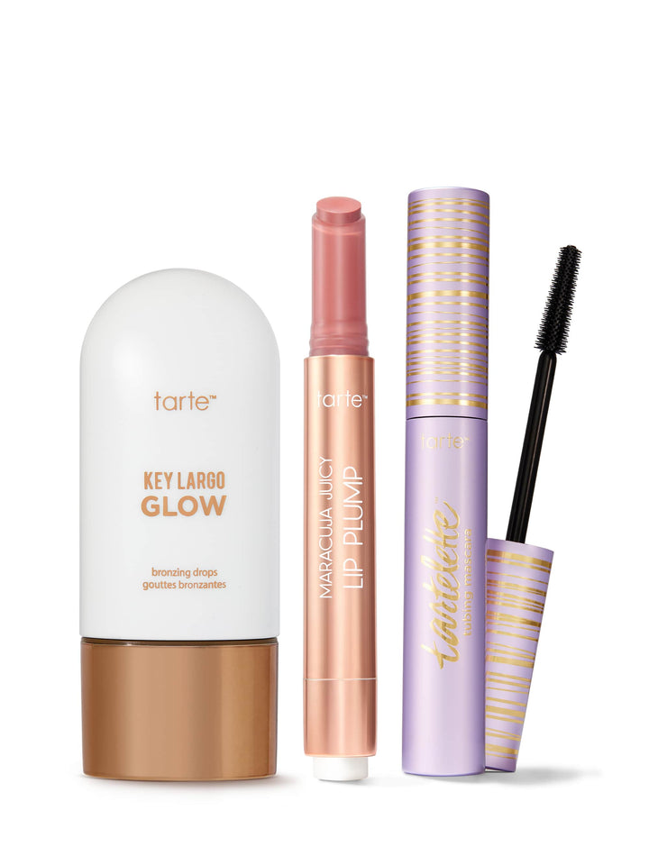 maracuja juicy lip plump, tubing mascara and bronzing drops trio