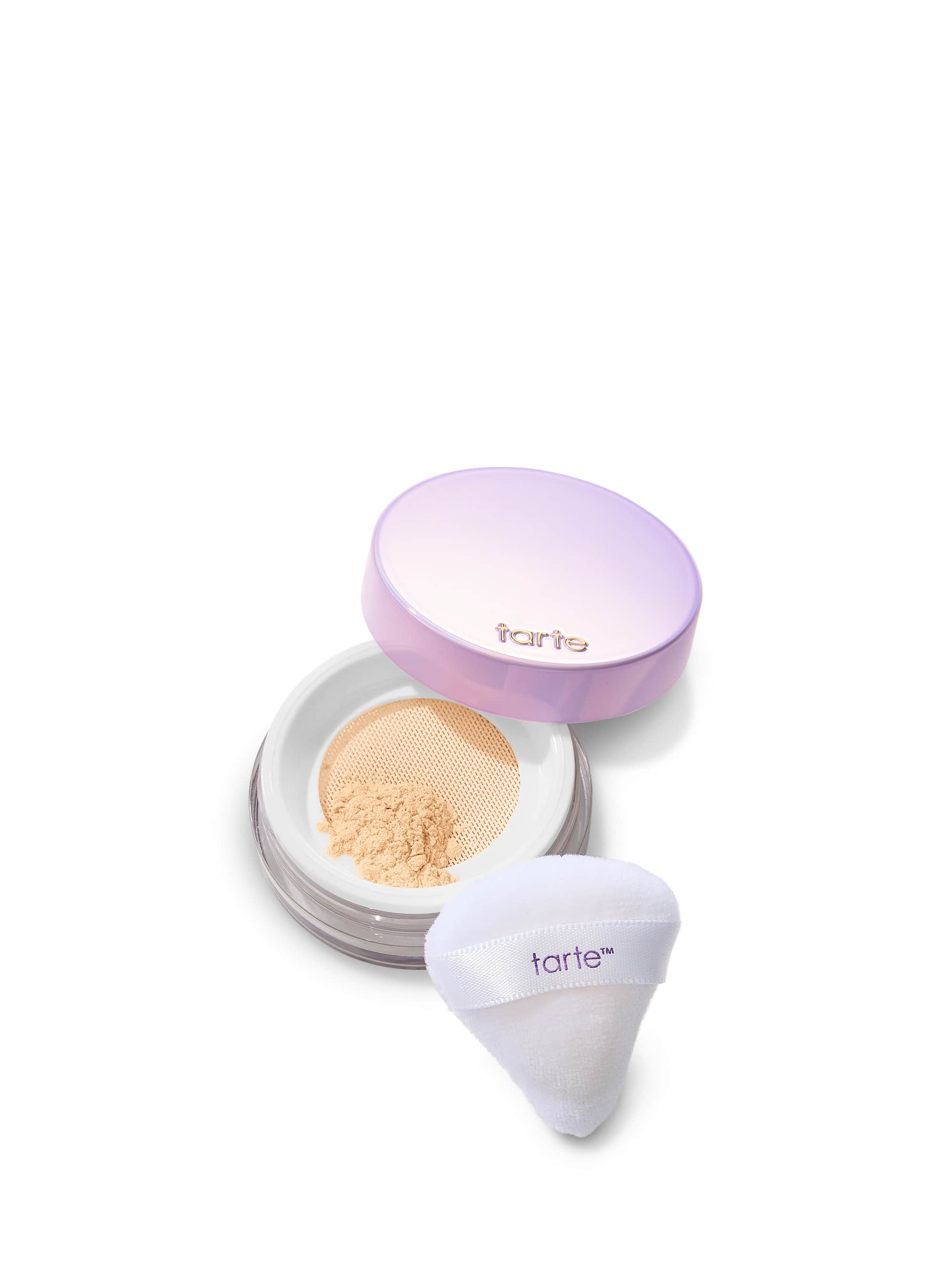 Tarte cosmetic compact with powder on a white background