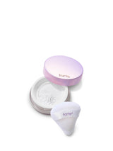 Tarte cosmetic product with open container and applicator on a white background