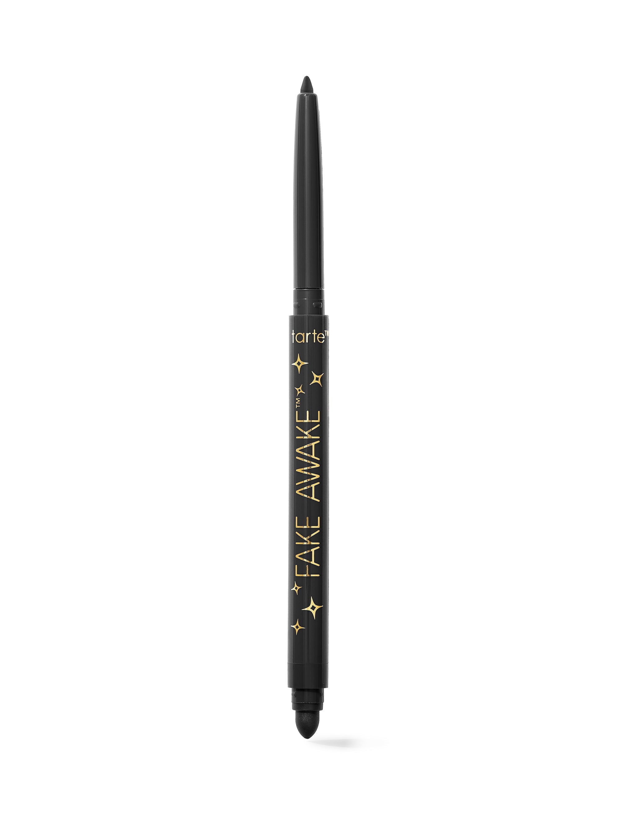 Black eyeliner pencil with 'tarte' branding on a white background