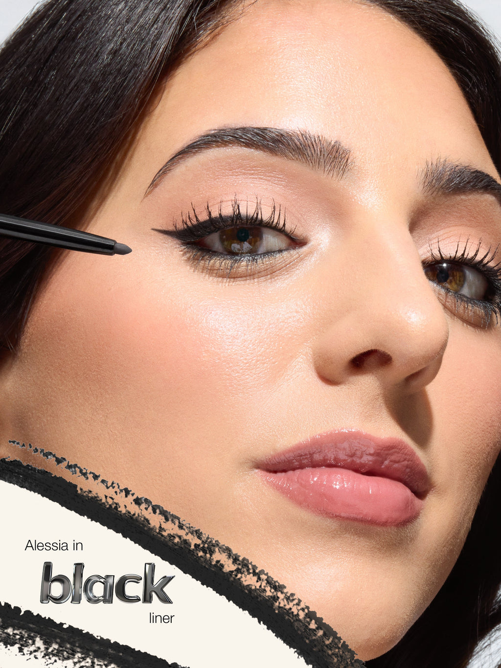 Close-up of a woman's face with makeup application, featuring the brand 'Alessia'.