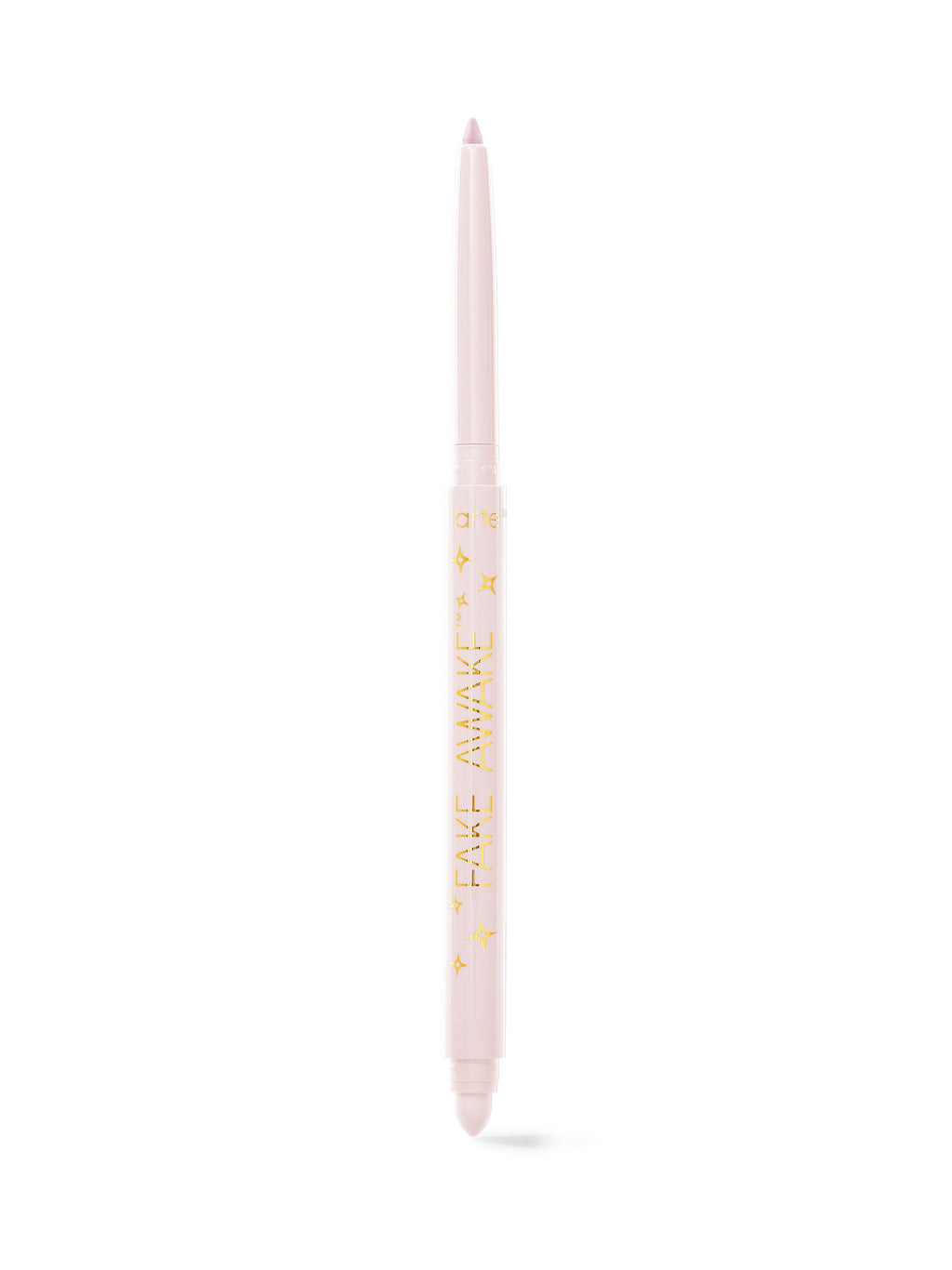 Pink eyeliner pencil with gold text on a white background