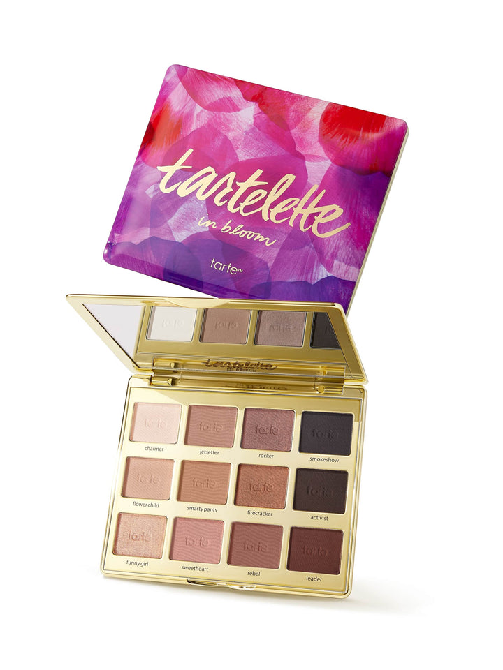 Makeup palette with 'tartelette' packaging on a white background