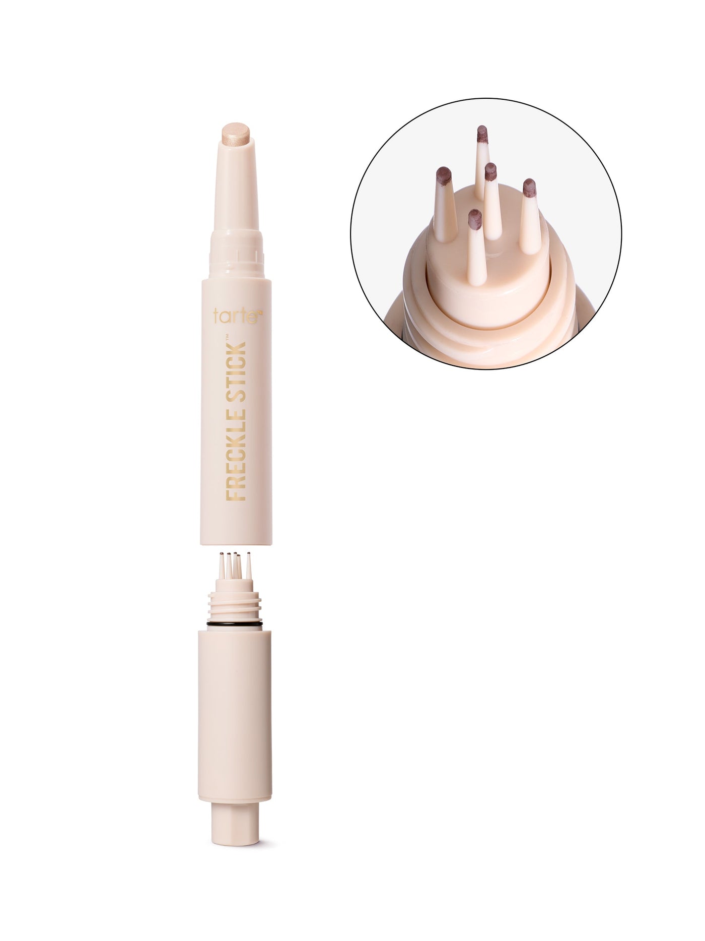 Freckle Stick with close-up of applicator on a white background using tarte cosmetics freckle stick