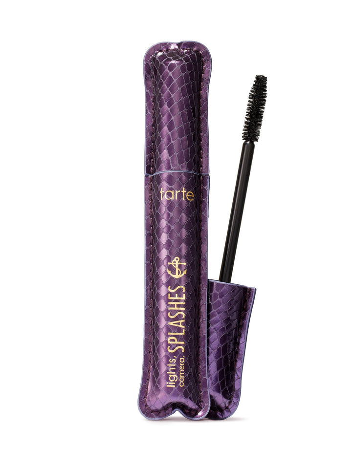 Tarte Splashies mascara with purple packaging on a white background