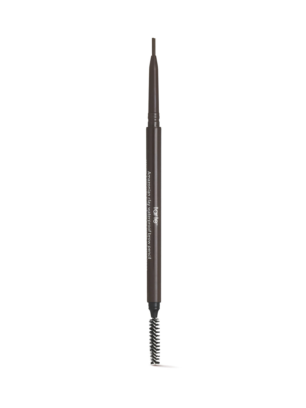 Eyebrow pencil with brown tip and black handle on a white background