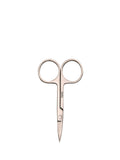 Pair of rose gold nail scissors on a white background