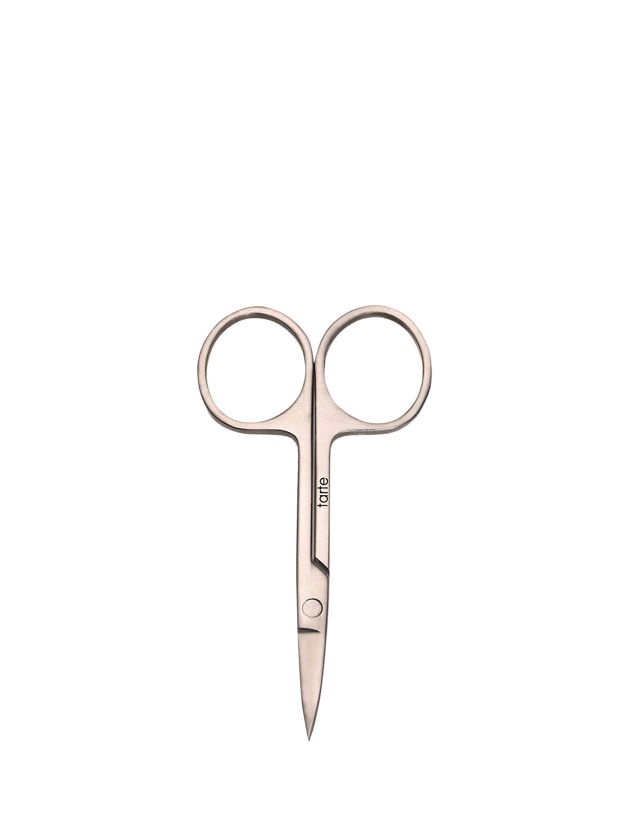 Pair of rose gold nail scissors on a white background