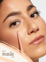 Close-up of a woman's face with makeup application, featuring the brand 'Ava'.