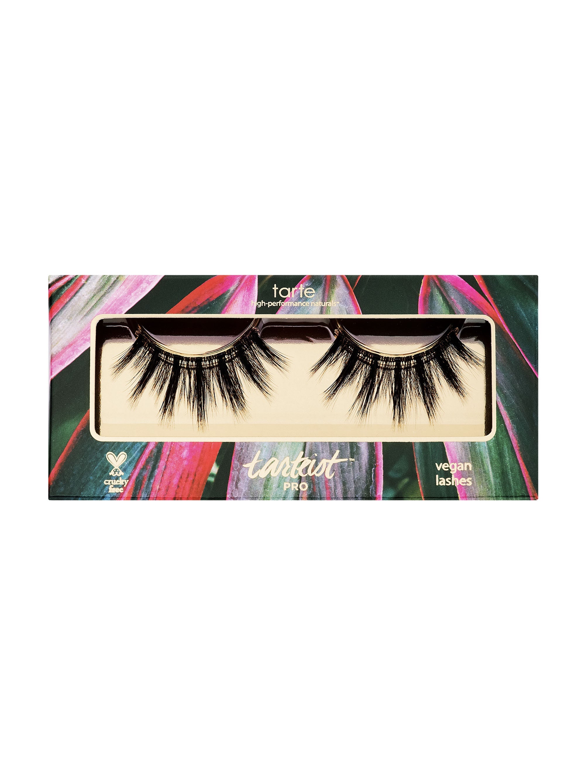 Lash packaging with colorful design and 'tarte' branding on a white background