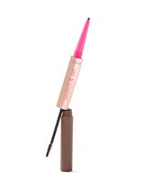 Eyebrow pencil with pink cap and brown body on a white background