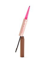 Eyebrow pencil with pink cap and brown body on a white background