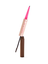 Eyebrow pencil with pink cap and brown body on a white background