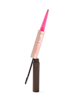Eyebrow pencil with pink cap and brown shaft on a white background
