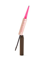 Eyebrow pencil with pink cap and brown body on a white background