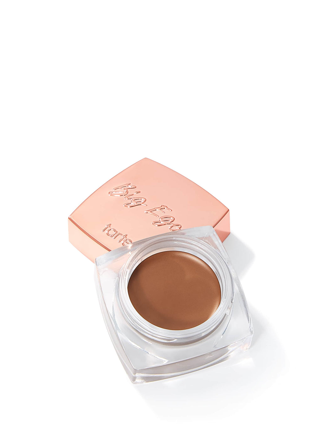 Tarte Big Ego cream eyeshadow in a rose gold container on a white background
