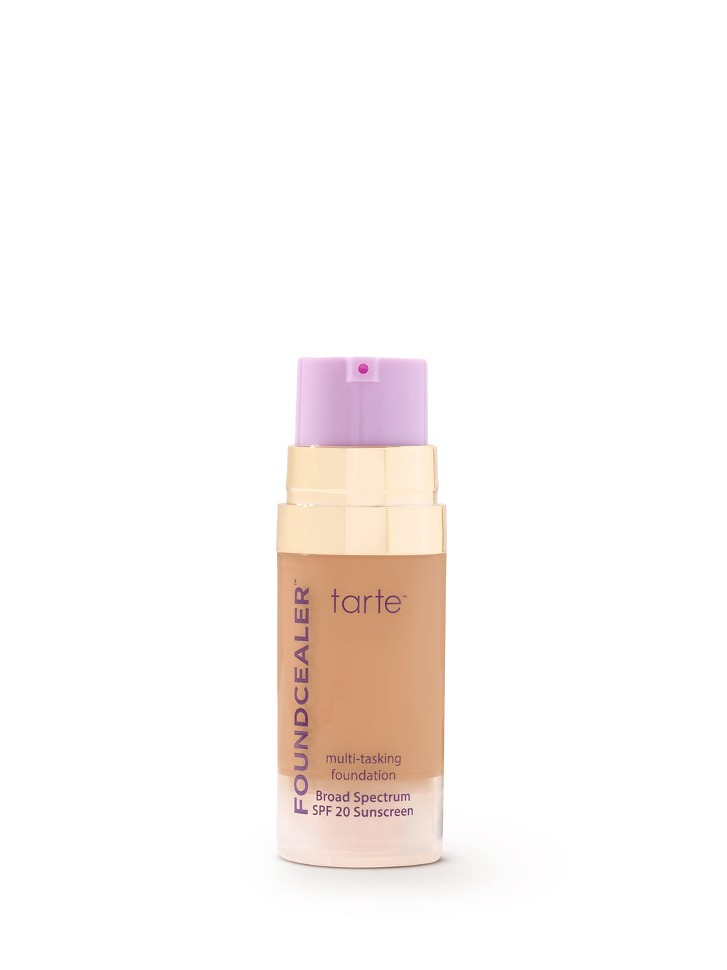 Tarte Foundcealer foundation bottle with purple cap on a white background