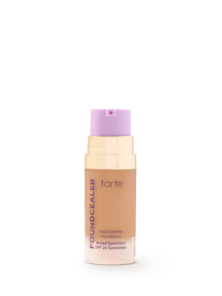 Tarte Foundcealer foundation bottle with purple cap on a white background