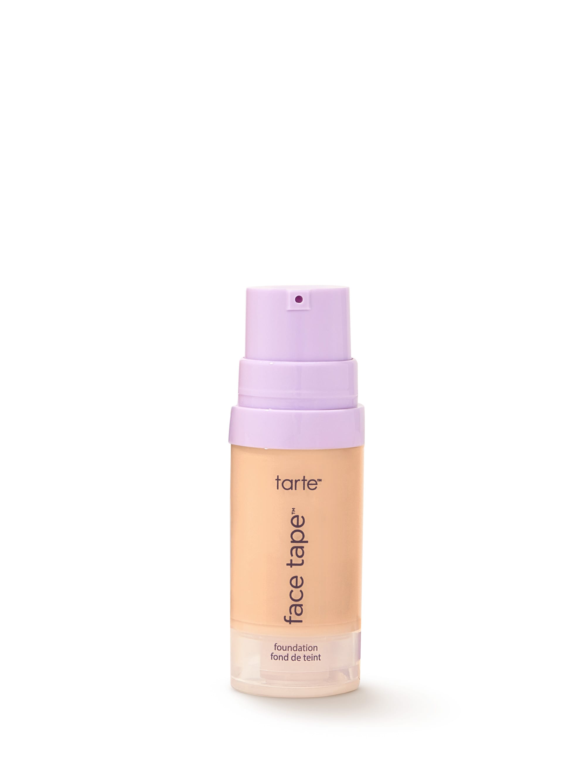 Tarte face tape foundation bottle with purple cap on a white background