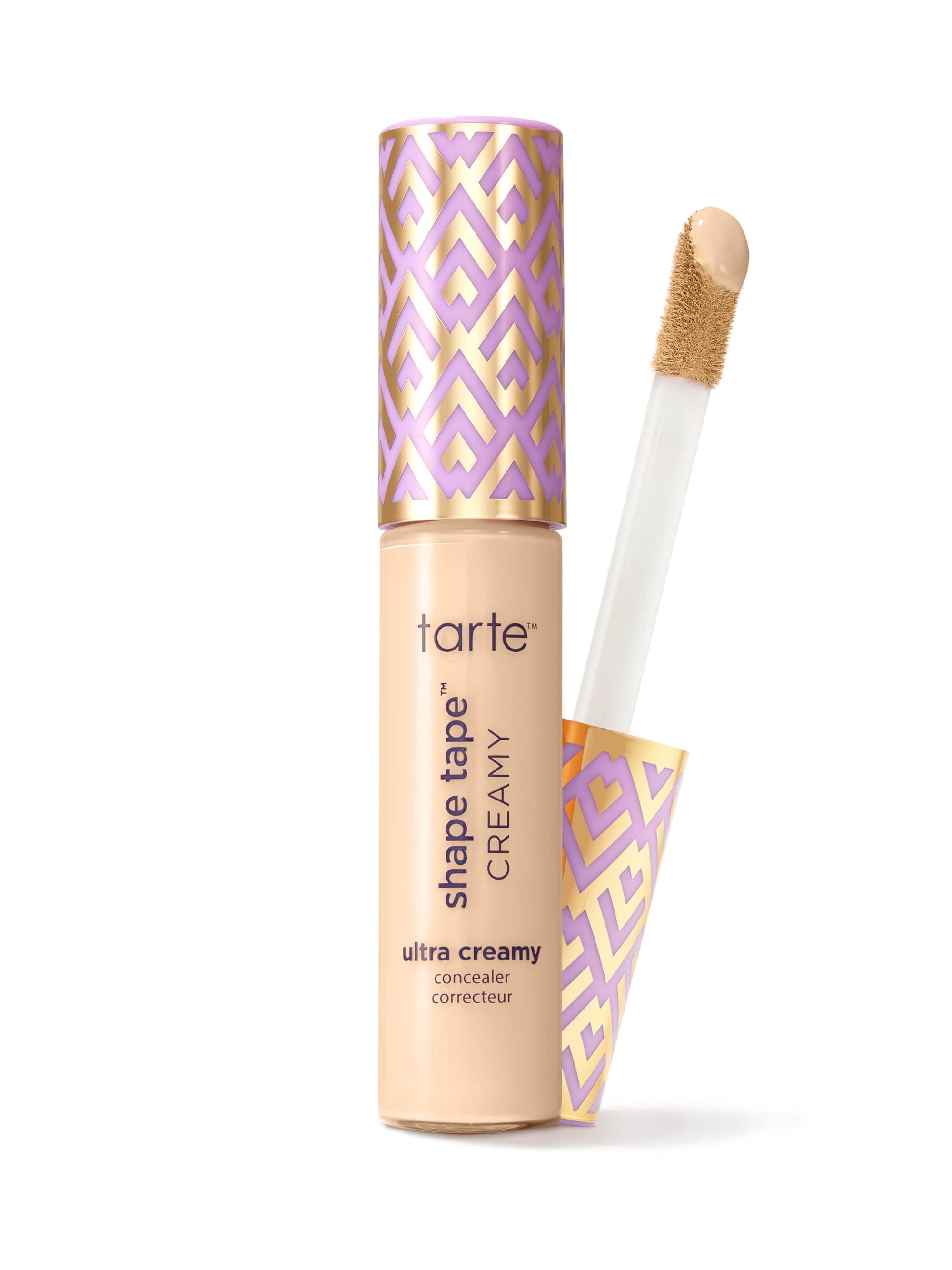 Tarte Shape Tape Creamy concealer with applicator on a white background