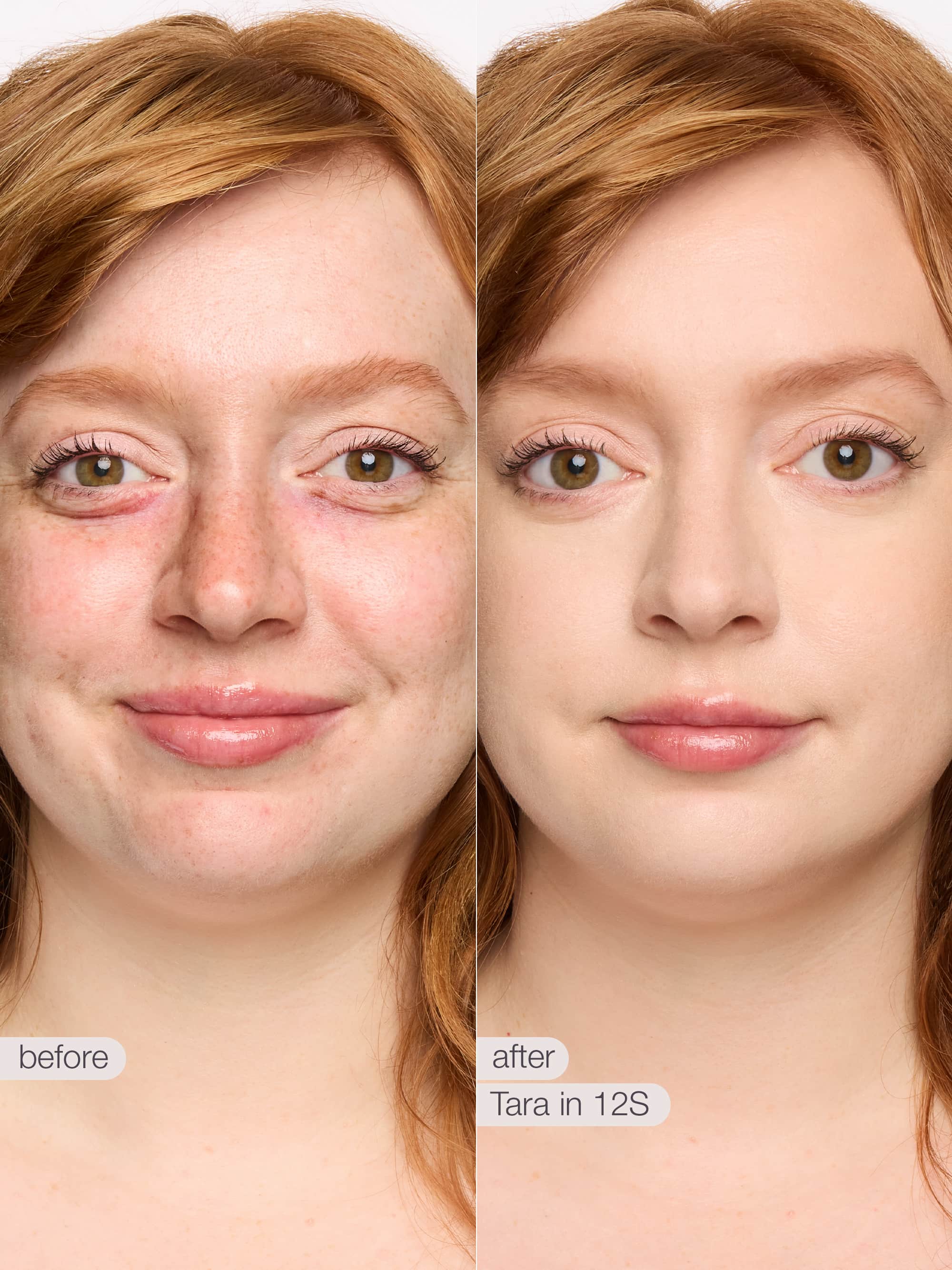 Before and after comparison of a woman's face with text indicating time saved by a product or service.