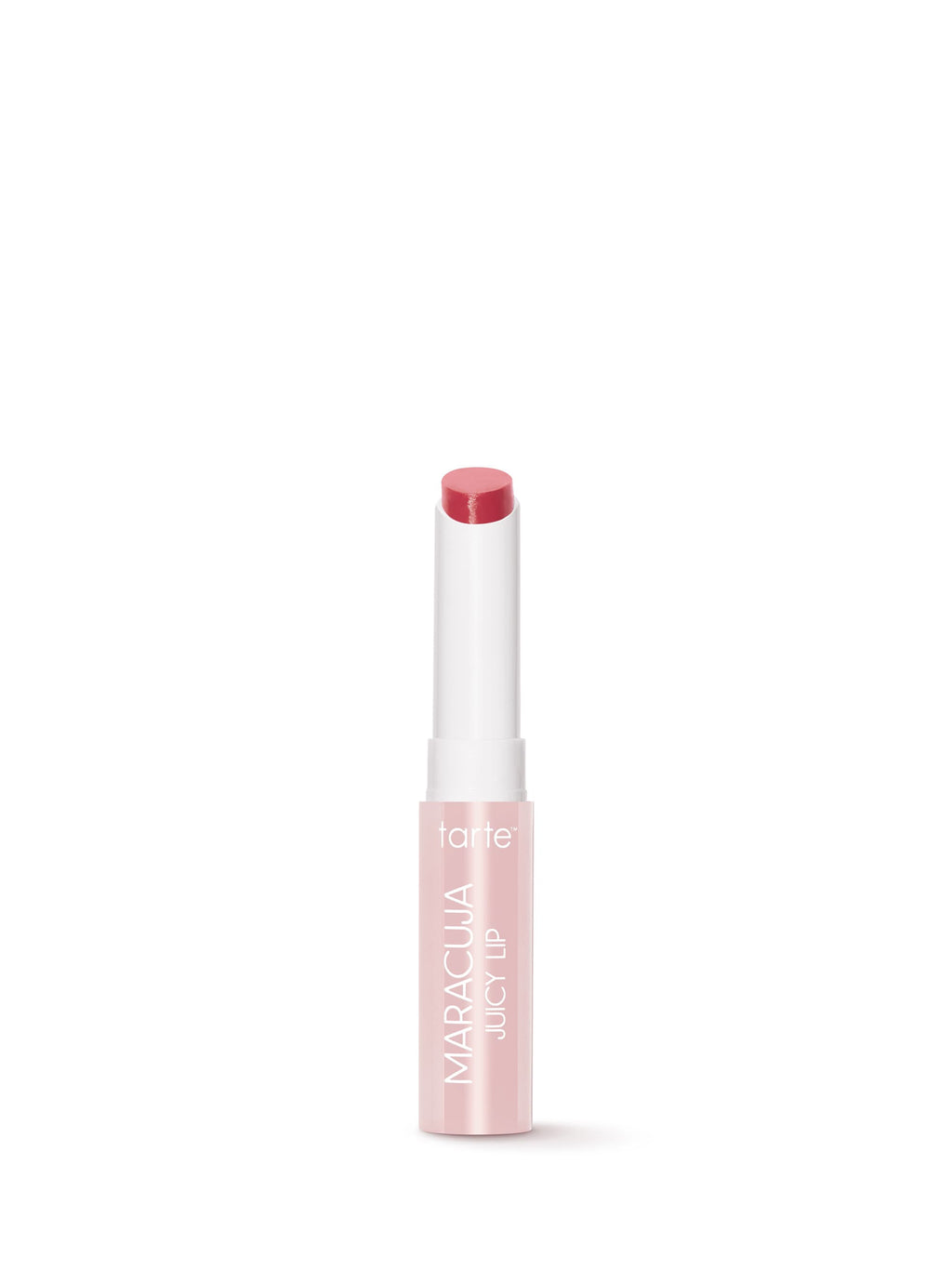 Lip balm with a white cap and pink body on a white background