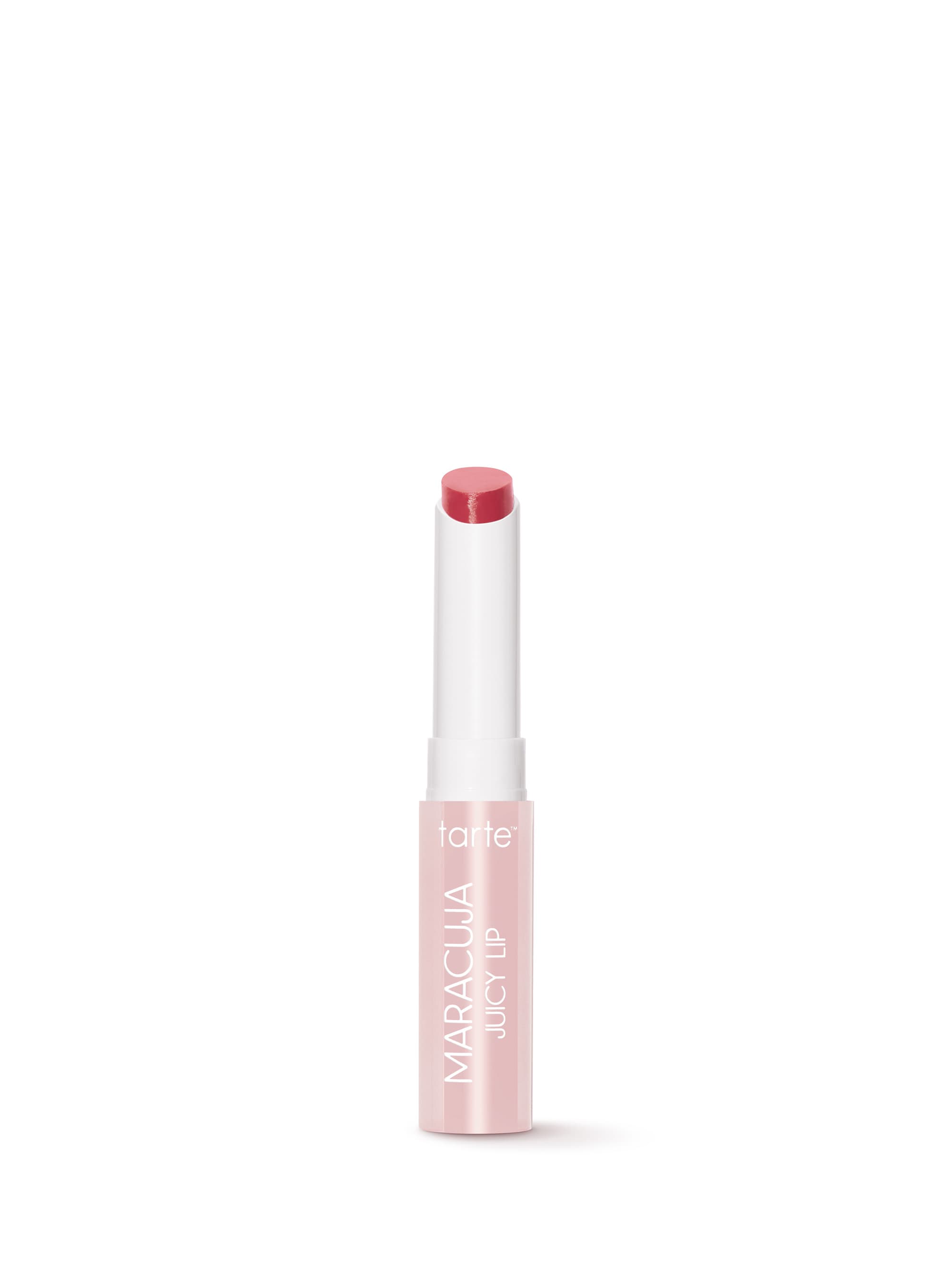 Lip balm with a white cap and pink body on a white background