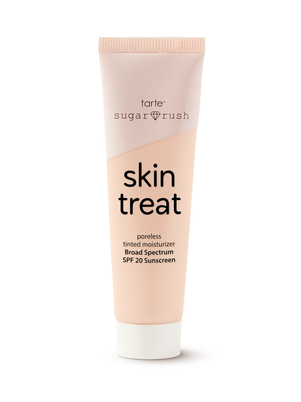 Tube of 'sugar rush' skin treat poreless tinted moisturizer on a white background